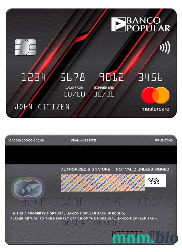 Portugal Banco Popular bank przykład karty mastercard w formacie PSD